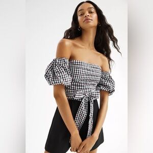 DOLAN ANTHROPOLGIE Left Coast Gingham Puff-Sleeve Shirt SIZE S